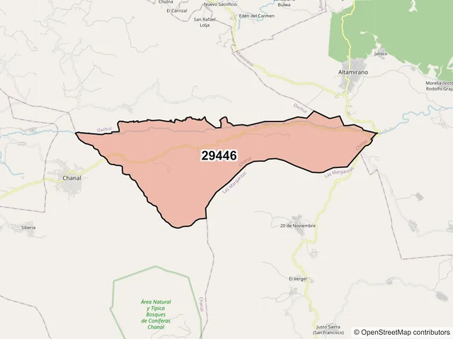Mapa del código postal 29446, Chanal, Chiapas