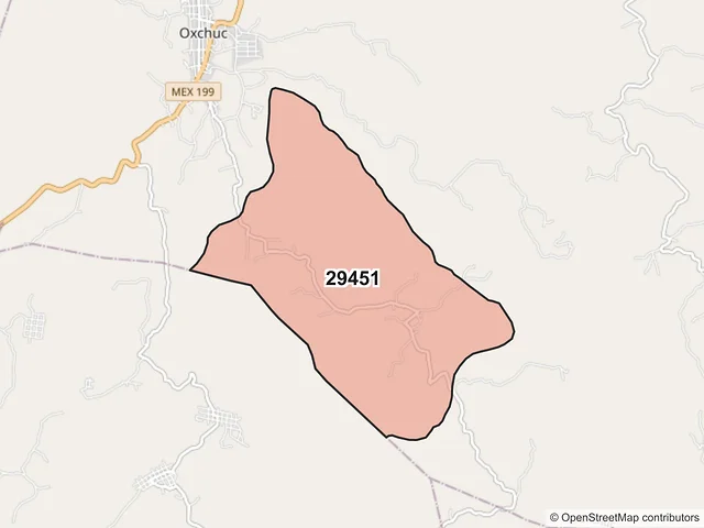 Mapa del código postal 29451, Oxchuc, Chiapas