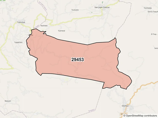 Mapa del código postal 29453, Oxchuc, Chiapas