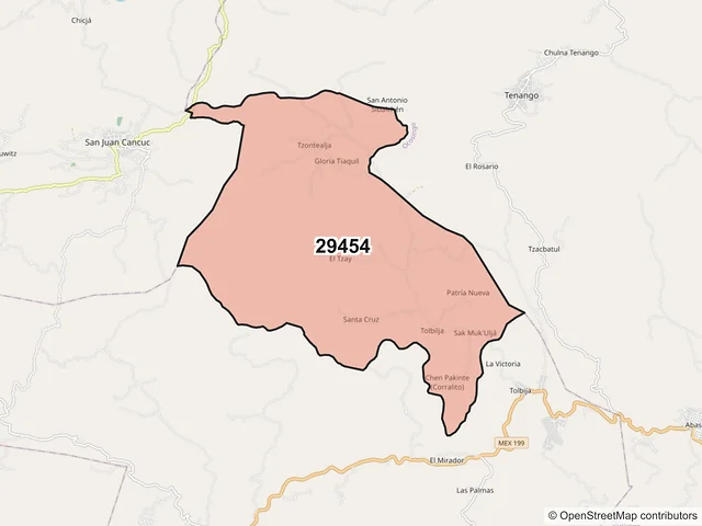Mapa del código postal 29454, Oxchuc, Chiapas