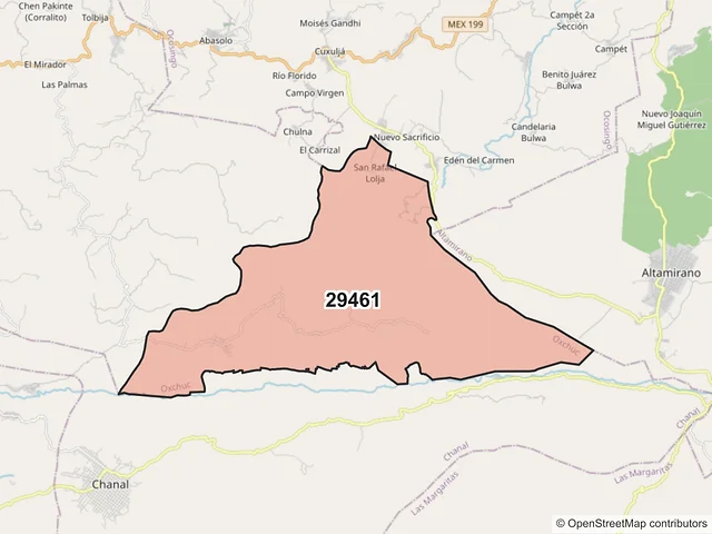 Mapa del código postal 29461, Oxchuc, Chiapas