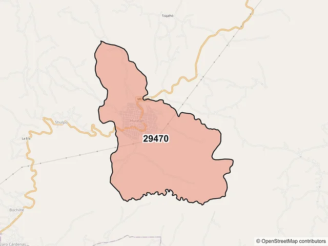 Mapa del código postal 29470, Huixtán, Chiapas