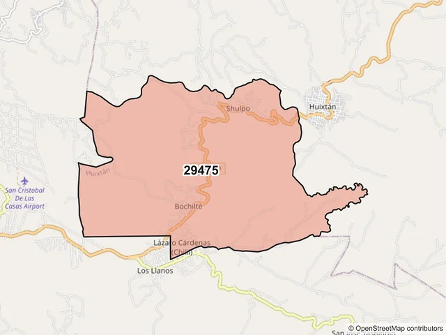 Mapa del código postal 29475, Huixtán, Chiapas