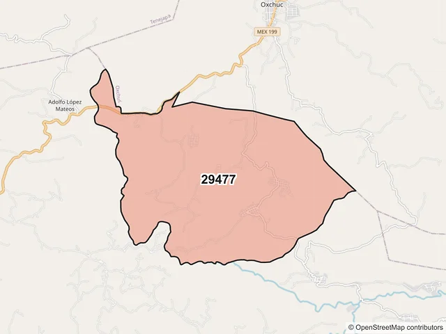 Mapa del código postal 29477, Huixtán, Chiapas