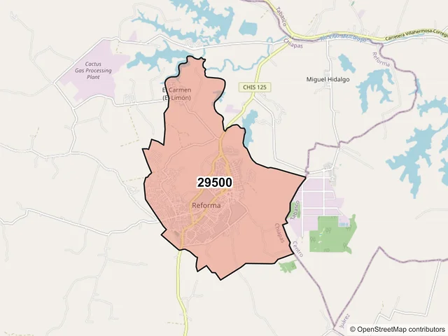 Mapa del código postal 29500, Reforma, Chiapas