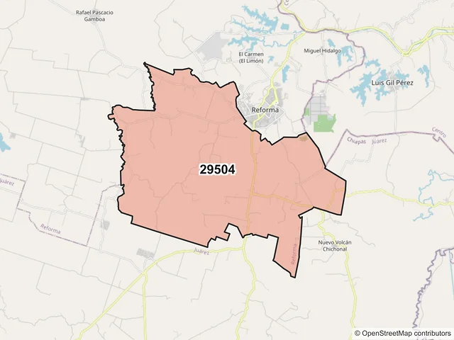Mapa del código postal 29504, Reforma, Chiapas
