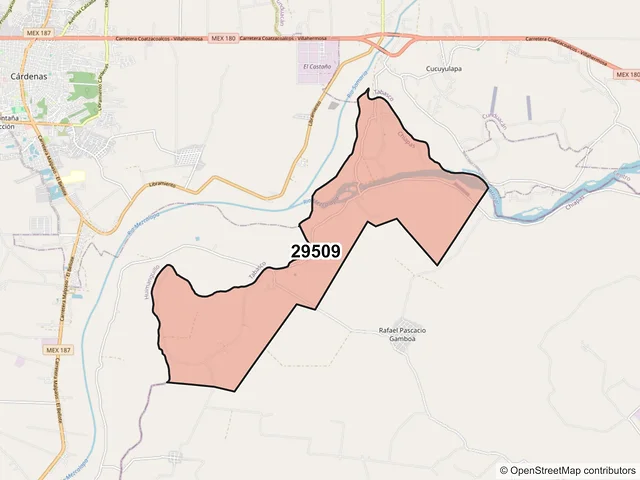 Mapa del código postal 29509, Reforma, Chiapas