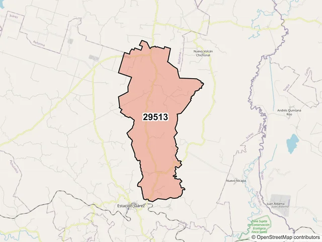 Mapa del código postal 29513, Juárez, Chiapas