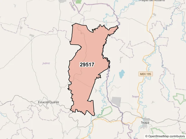 Mapa del código postal 29517, Juárez, Chiapas