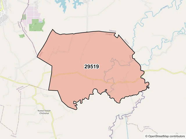 Mapa del código postal 29519, Juárez, Chiapas