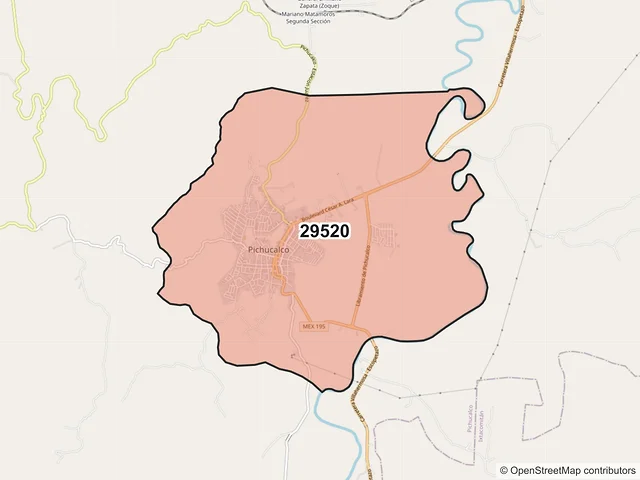 Mapa del código postal 29520, Pichucalco, Chiapas