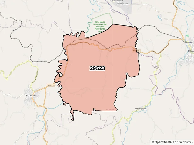 Mapa del código postal 29523, Pichucalco, Chiapas