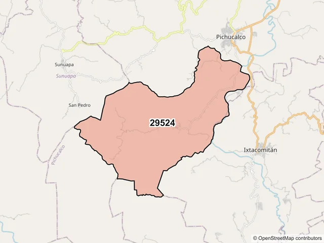 Mapa del código postal 29524, Pichucalco, Chiapas