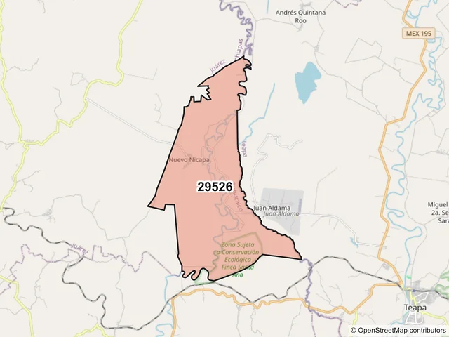 Mapa del código postal 29526, Pichucalco, Chiapas
