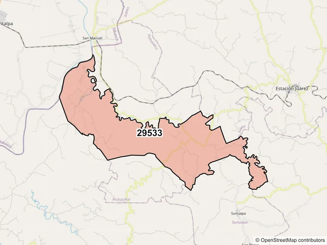 Mapa del código postal 29533, Pichucalco, Chiapas