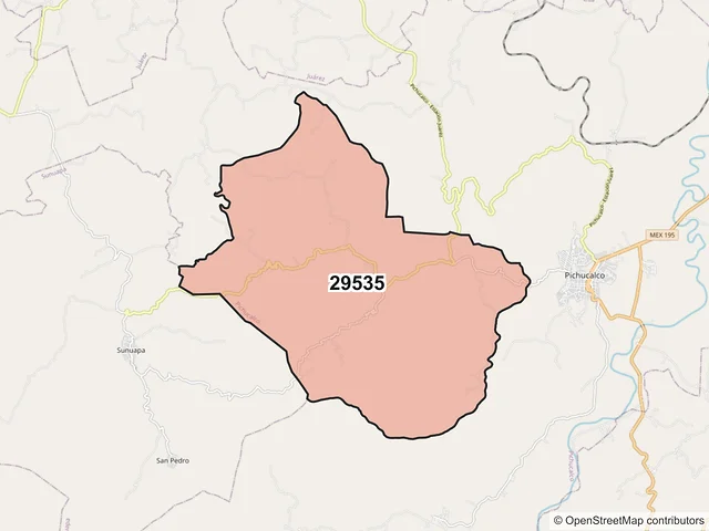 Mapa del código postal 29535, Pichucalco, Chiapas