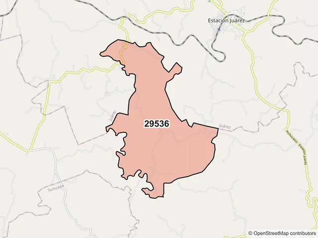 Mapa del código postal 29536, Pichucalco, Chiapas