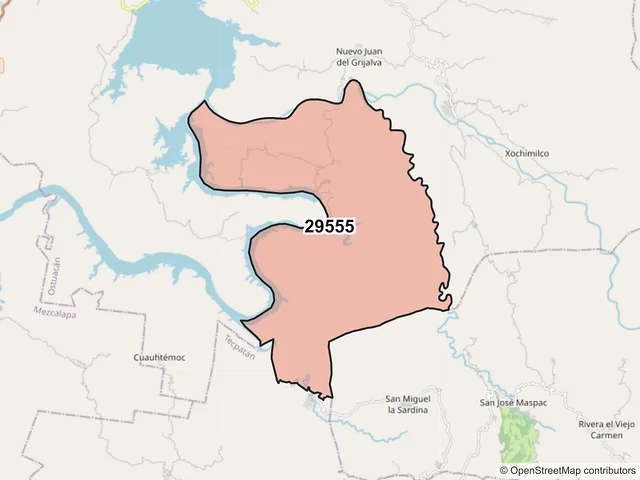 Mapa del código postal 29555, Ostuacán, Chiapas