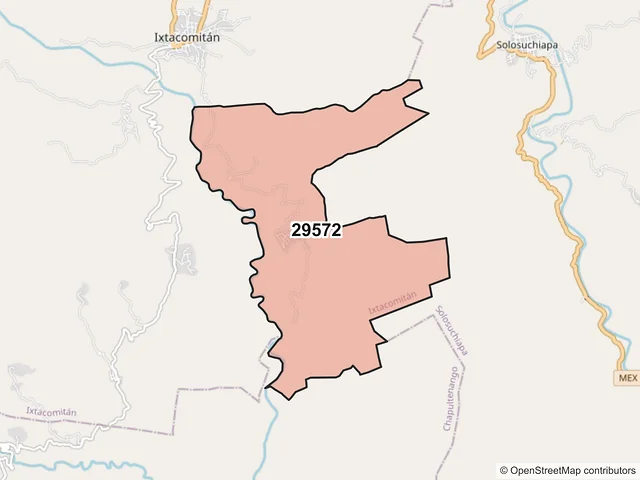 Mapa del código postal 29572, Ixtacomitán, Chiapas