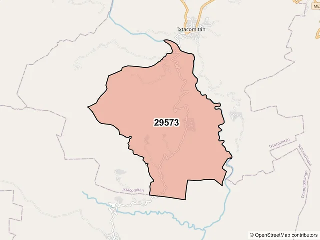 Mapa del código postal 29573, Ixtacomitán, Chiapas