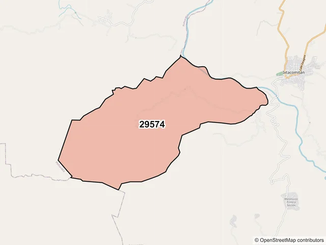 Mapa del código postal 29574, Ixtacomitán, Chiapas
