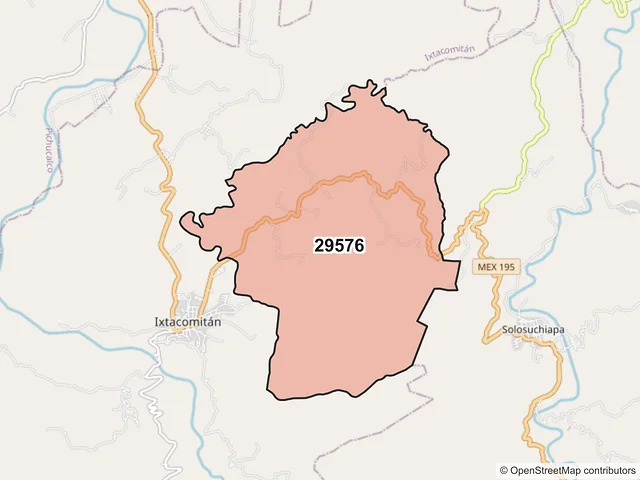 Mapa del código postal 29576, Ixtacomitán, Chiapas