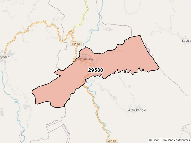 Mapa del código postal 29580, Solosuchiapa, Chiapas