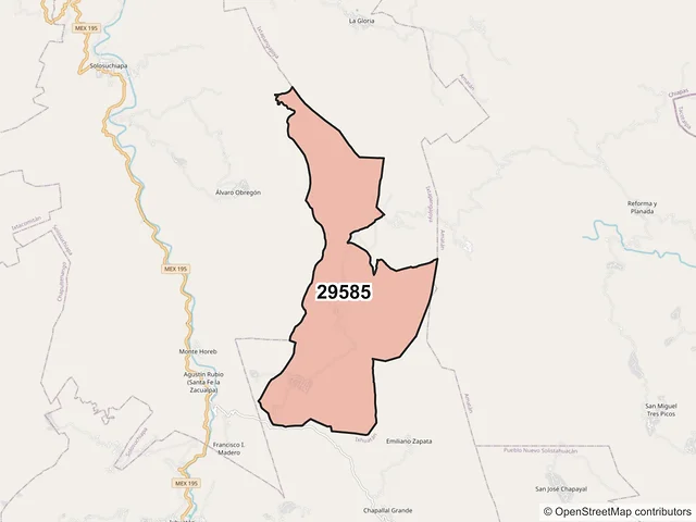 Mapa del código postal 29585, Solosuchiapa, Chiapas