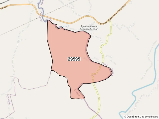 Mapa del código postal 29595, Ixtapangajoya, Chiapas
