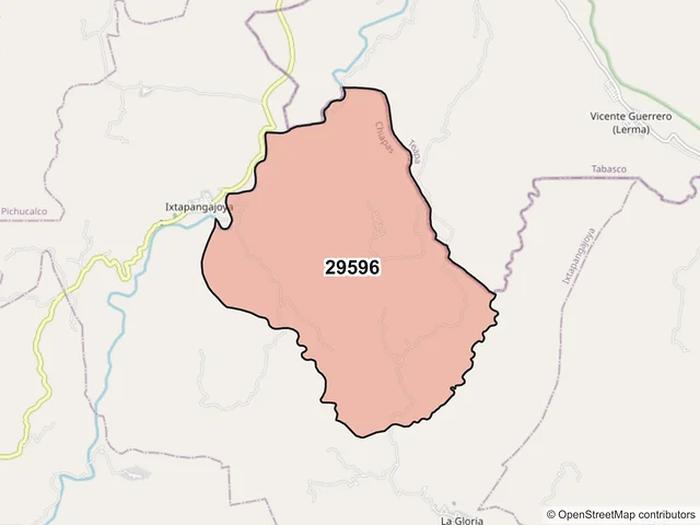 Mapa del código postal 29596, Ixtapangajoya, Chiapas
