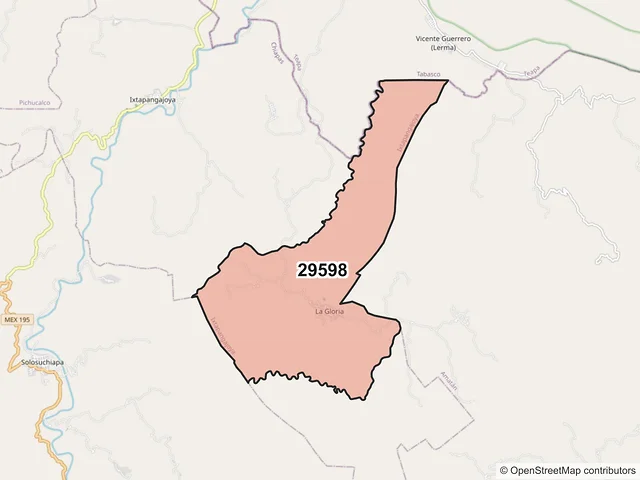 Mapa del código postal 29598, Ixtapangajoya, Chiapas