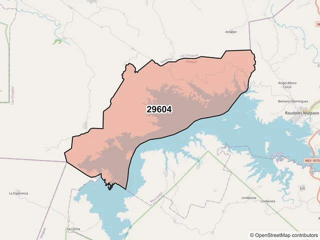 Mapa del código postal 29604, Mezcalapa, Chiapas