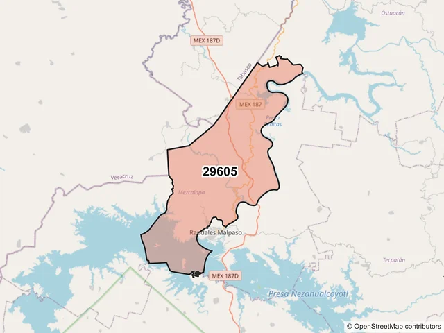 Mapa del código postal 29605, Mezcalapa, Chiapas