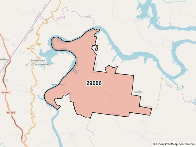 Mapa del código postal 29606, Mezcalapa, Chiapas