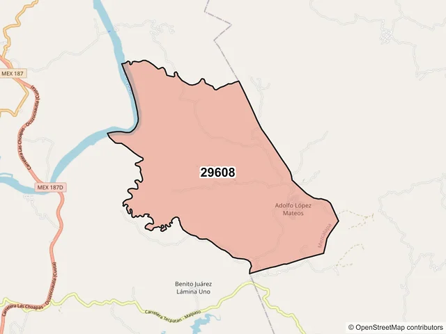 Mapa del código postal 29608, Mezcalapa, Chiapas