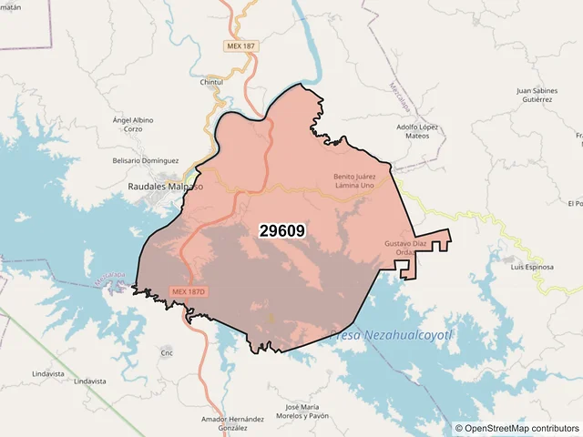 Mapa del código postal 29609, Mezcalapa, Chiapas