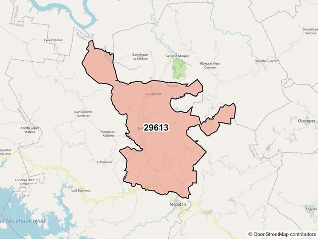 Mapa del código postal 29613, Tecpatán, Chiapas
