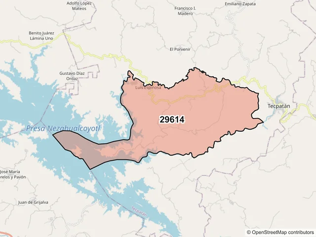 Mapa del código postal 29614, Tecpatán, Chiapas