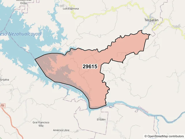 Mapa del código postal 29615, Tecpatán, Chiapas