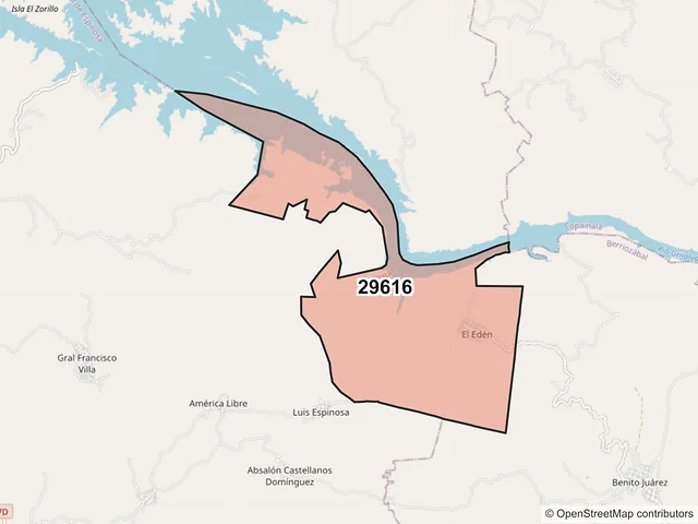 Mapa del código postal 29616, Tecpatán, Chiapas