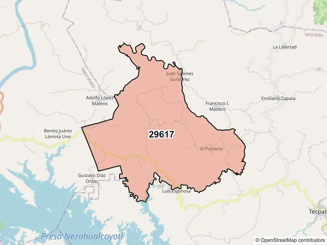 Mapa del código postal 29617, Tecpatán, Chiapas