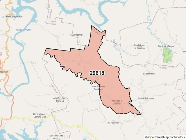 Mapa del código postal 29618, Tecpatán, Chiapas