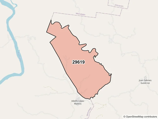 Mapa del código postal 29619, Tecpatán, Chiapas