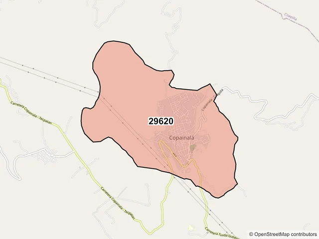 Mapa del código postal 29620, Copainalá, Chiapas