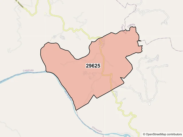 Mapa del código postal 29625, Copainalá, Chiapas