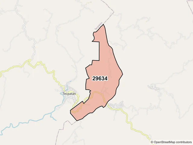 Mapa del código postal 29634, Copainalá, Chiapas