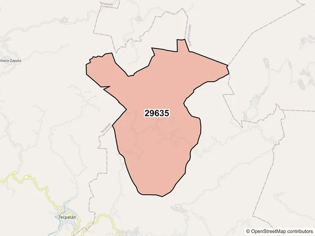 Mapa del código postal 29635, Copainalá, Chiapas