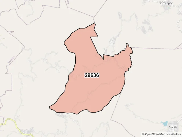 Mapa del código postal 29636, Copainalá, Chiapas