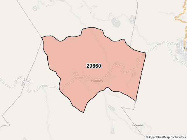 Mapa del código postal 29660, Pantepec, Chiapas