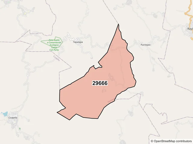 Mapa del código postal 29666, Pantepec, Chiapas